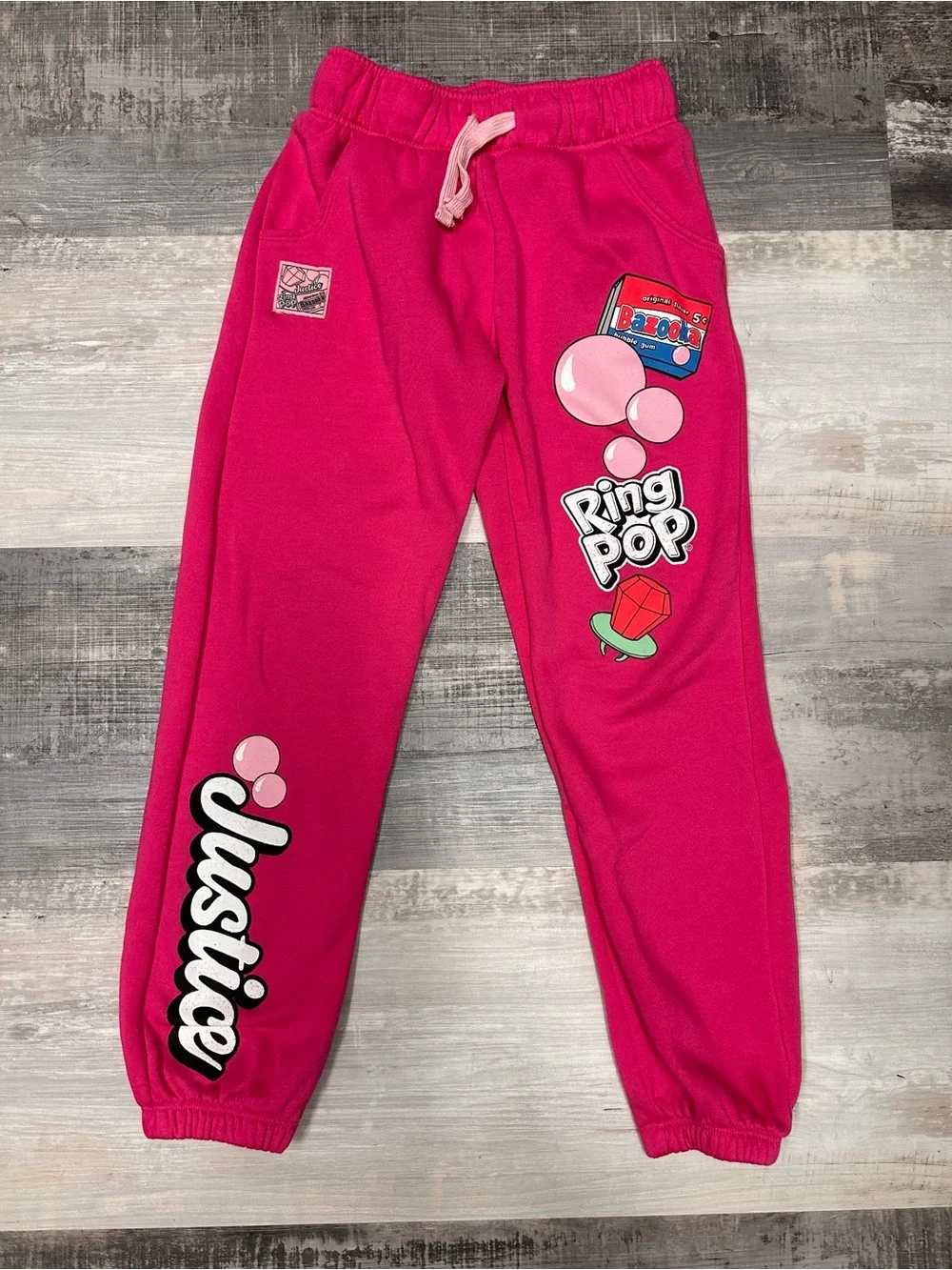 Pink Justice Pants has Ring Pop and Bazooka Bubble Gum Prints sweatpants